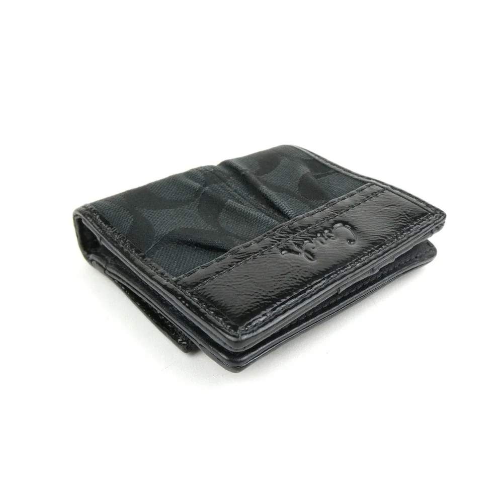 Coach Signature Black Small Bifold Snap Wallet - Picture 2 of 12